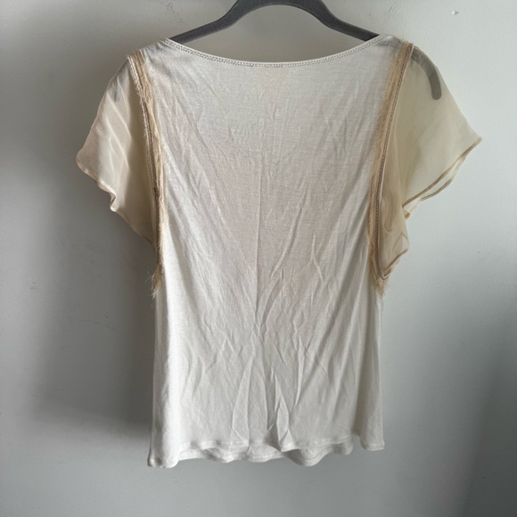 Vintage Anthropologie 1.9 One September Bohemian Neutral Silk Ruffle Sleeve Tee - Picture 7 of 7